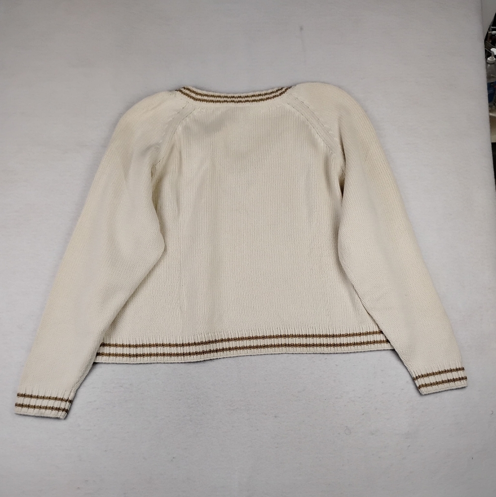 NWT The Drop Chunky Knit V- Neck Sweater In Cream With Tan Stripe Accents 4X - Picture 3 of 7
